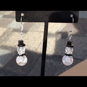 White Sparkly Glass Snowman Earrings